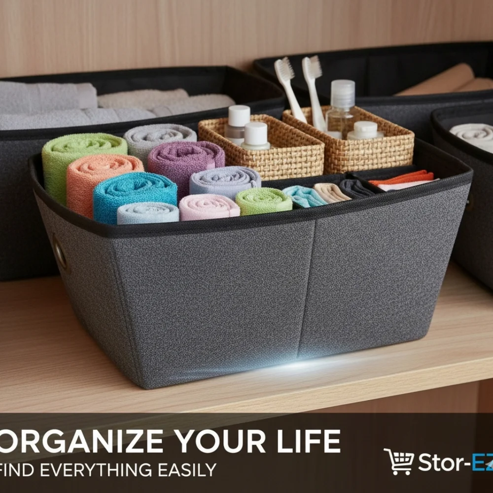 Canvas Storage basket w/ hard bottom